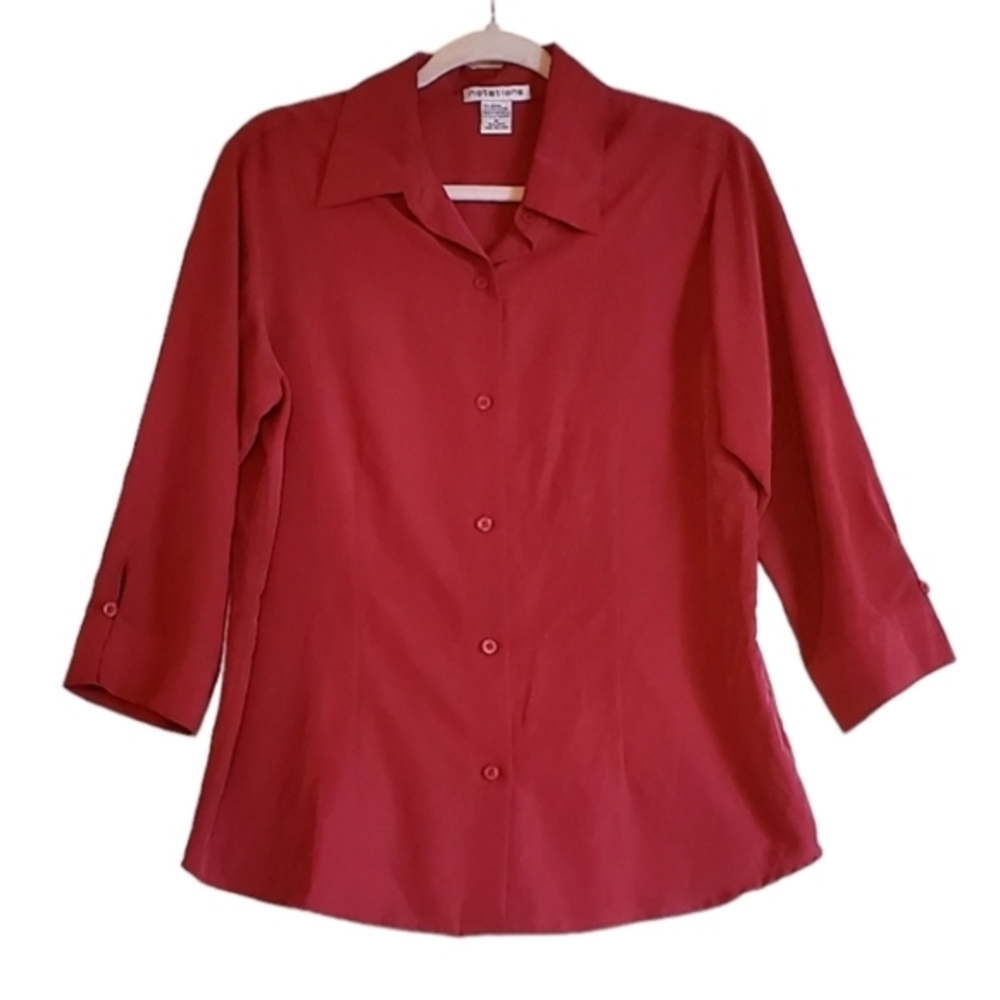 Notations Burgundy Silky Dressy Buttonup Blouse Shirt Medium Pre-owned Women